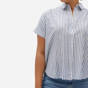 Everlane Blue Stripe Oversized Cotton Short Sleeve Button-Up Shirt, Size XL